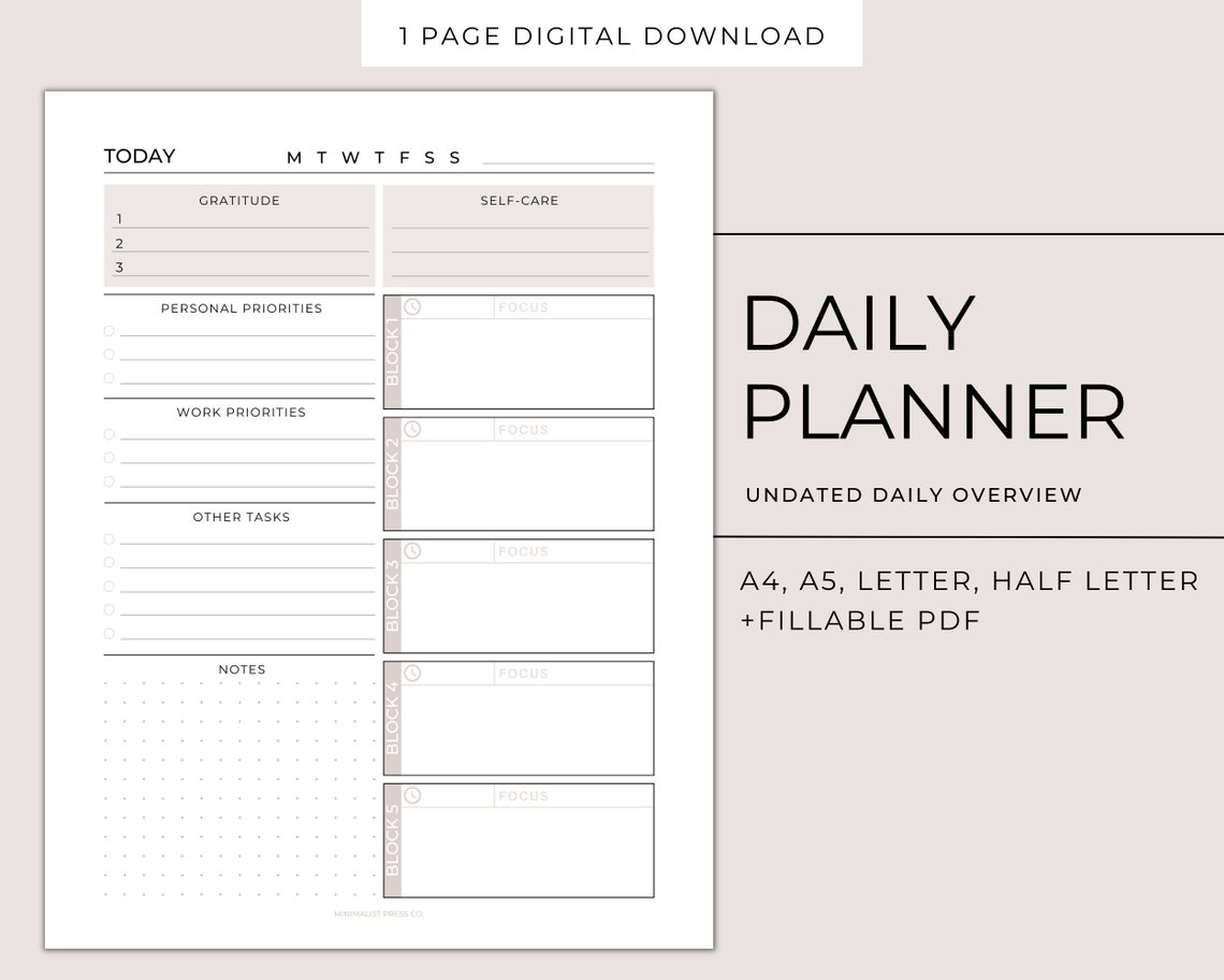 Printable Daily Time Block Planner Daily Planner Work - Etsy