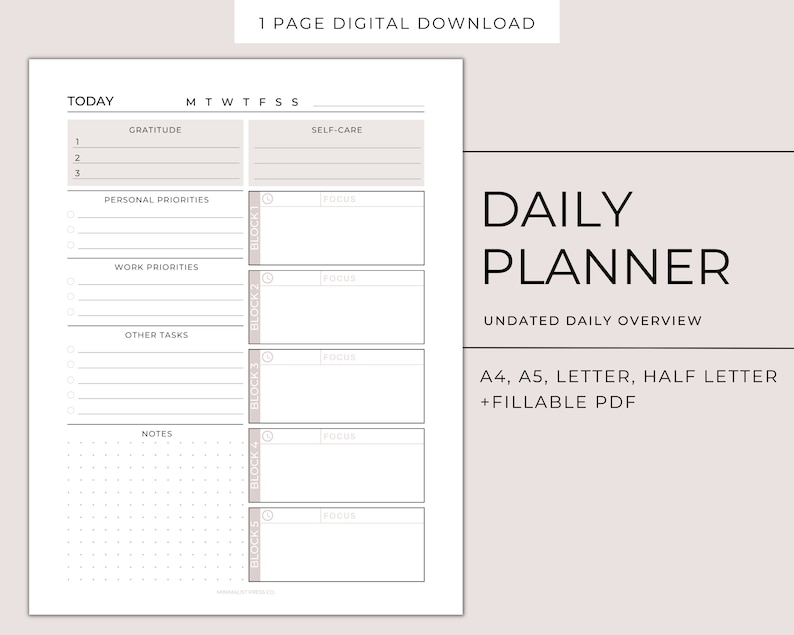 Printable Daily Time Block Planner Daily Planner Work - Etsy