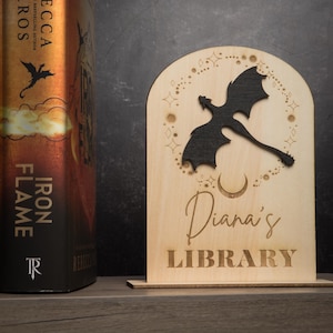Personalized Dragon Bookshelf Sign: Custom Wooden Fantasy Decor