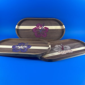 Catch All Tray - Walnut & Maple with Hibiscus Flower Inlay (multiple options)