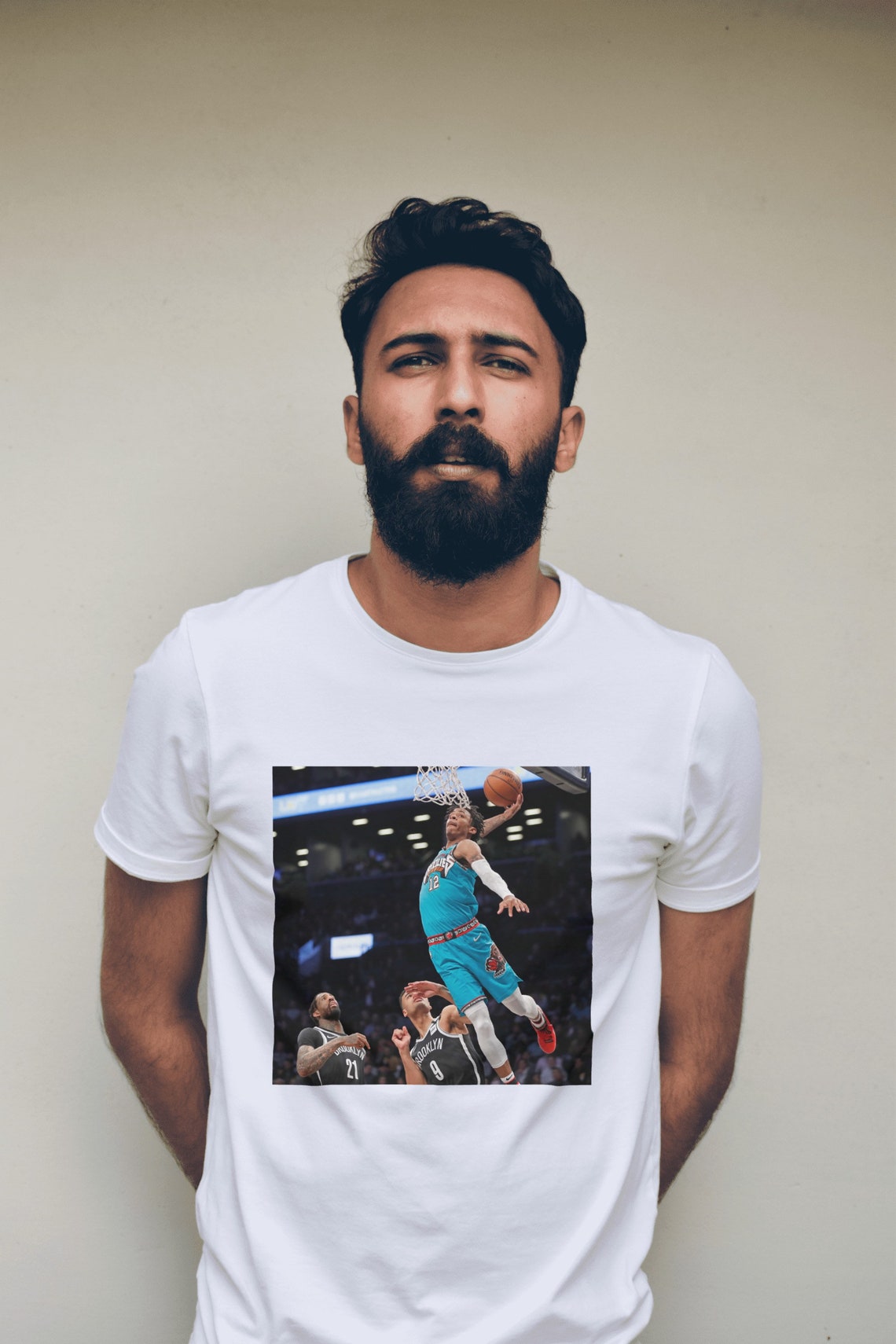 Ja Morant Teal Jersey Dunk Premium Tshirt in Mens Sizes S3XL in White