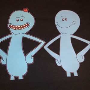 Mr. MESEEKS from Rick & Morty premium T Shirt in Mens sizes S-3XL in black or white! Printed on Kirkland brand T-Shirts!