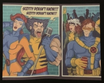 X-Men “Scotty doesn’t know meme” Premium T shirt in Mens sizes S-3XL in White or Black! Heat Pressed on Kirkland brand T-Shirts!