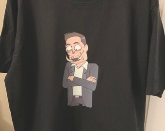 Elon Tusk from Rick & Morty premium T Shirt in Mens sizes S-3XL in black or white! Printed on Kirkland brand T-Shirts!