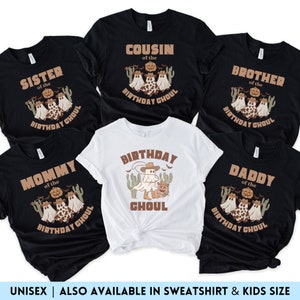 Matching Family Halloween Birthday Shirts, Group Western Halloween Cowboy Tshirt, Retro Spooky Ghost Birthday Tees, Birthday Ghoul Crew Kids