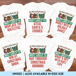 Group Family Christmas Shirt, Most Likely To Funny Matching Family Christmas Pajamas, Kids Holiday PJ Outfit, Family Crew Tshirt Cousin Team