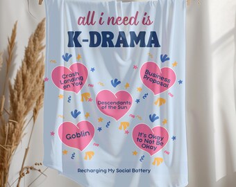 Personalized Kdrama Blanket, Kpop K-drama Fan Gift Merch, Kdrama Watching Blanket, Korean Finger Heart, Gift for Korean Drama Addict Lover