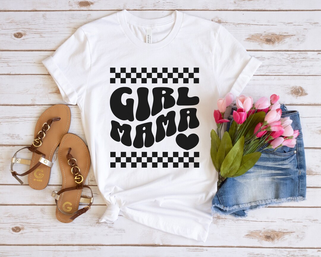 Retro Checkered Girl Mama Shirt, Girl Mom Sweatshirt, Matching Mommy