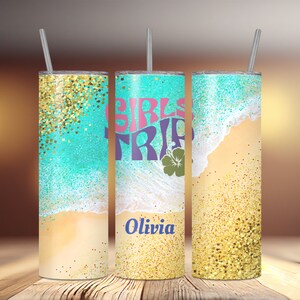 Personalized Girls Trip Tumbler, Beach Vacation Girls Weekend Travel Mug, Sisters Trip Wine Tumbler, Iced Coffee Mug, Gift for Besties BFF
