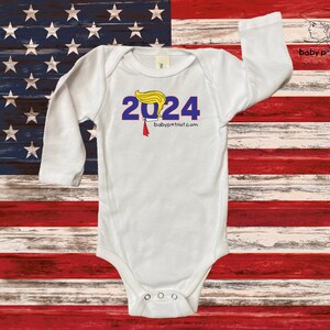 Trump 2024 * long sleeve patriotic baby onesie * 100% certified organic cotton * Made in the USA * Baby Patriot