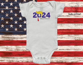 Body de bebé Trump 2024, algodón orgánico, hecho en EE. UU.