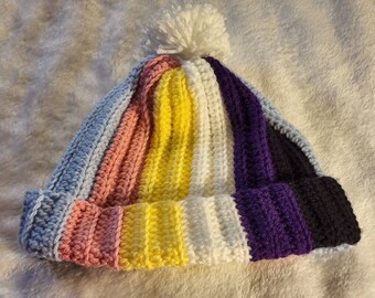 Trans-nonbinary crochet beanie