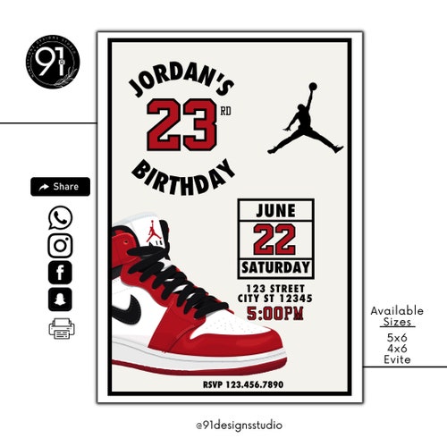 Jordan Jumpman Invitation Digital Birthday Party Invitation Etsy