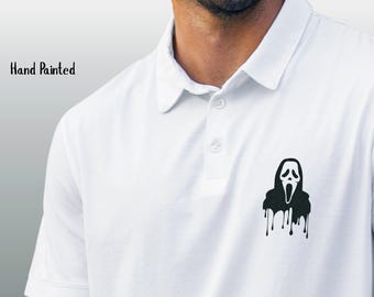 Hand-Painted Metallic Halloween Scream Mask Polo Shirt