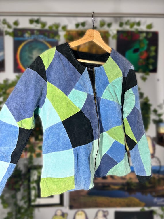 Vintage 1990s leather abstract  patchwork jacket - image 2