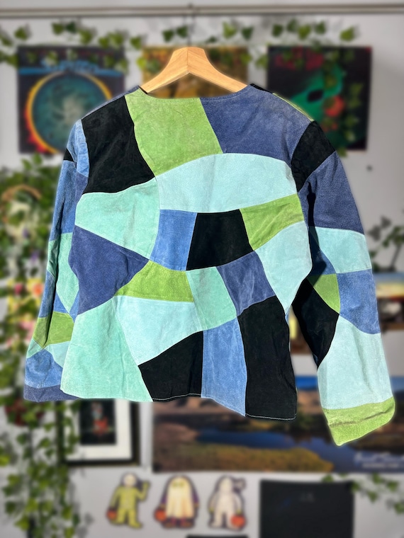 Vintage 1990s leather abstract  patchwork jacket - image 4