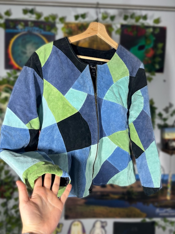 Vintage 1990s leather abstract  patchwork jacket - image 3