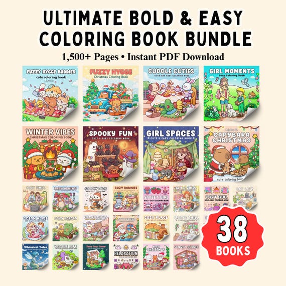 1500 Bold Easy Coloring Pages Bundle, 38 Books (Instant Download)