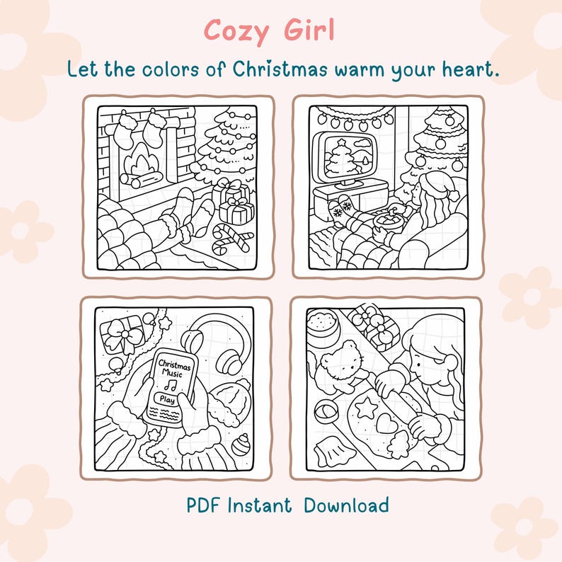 Cozy Girl Christmas Coloring Pages – 15 Kawaii Holiday Designs (PDF) - Etsy