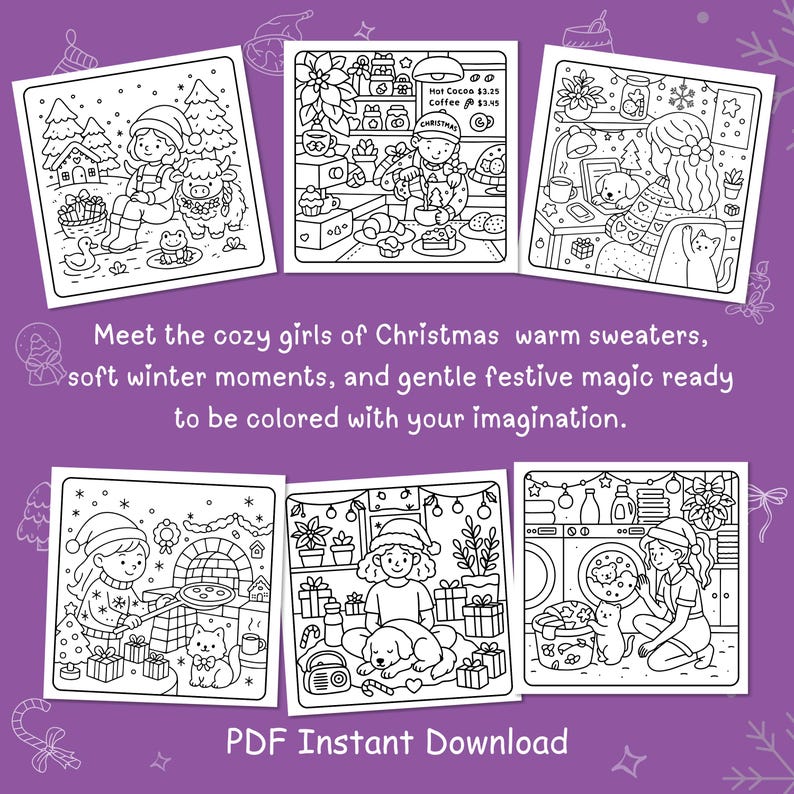 Cozy Girl Christmas Coloring Book • 30 Adorable Winter Pages • Relax ...