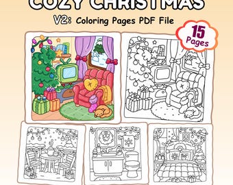 Cozy Christmas Coloring Pages V2 – 15 Kawaii Holiday Designs (PDF)