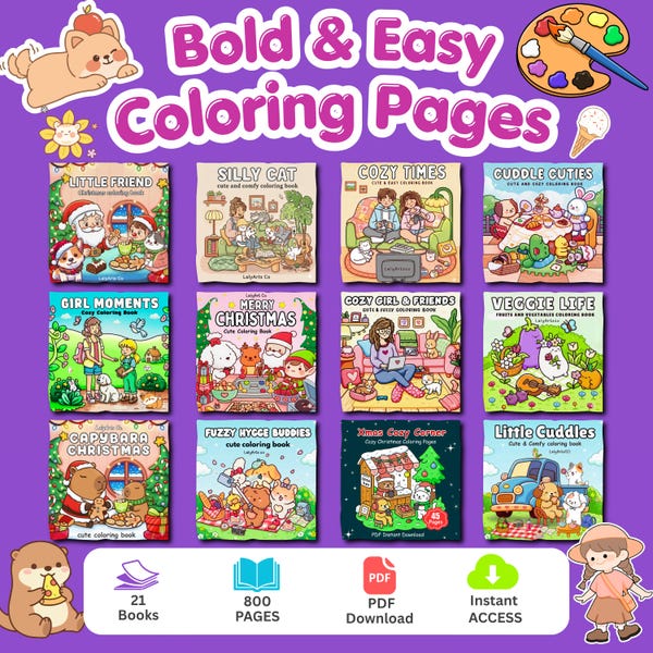 Bold & Easy Coloring Book Bundle | 800 Pages, 21 Books (Digital Download)