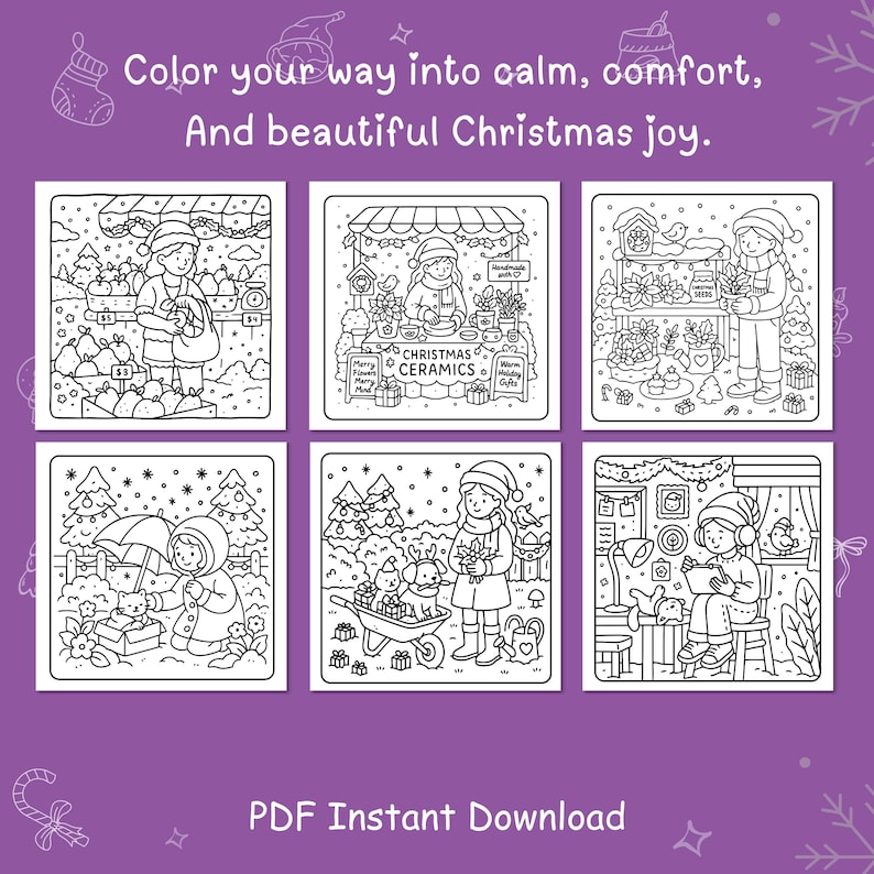 Cozy Girl Christmas Coloring Book • 30 Adorable Winter Pages • Relax ...