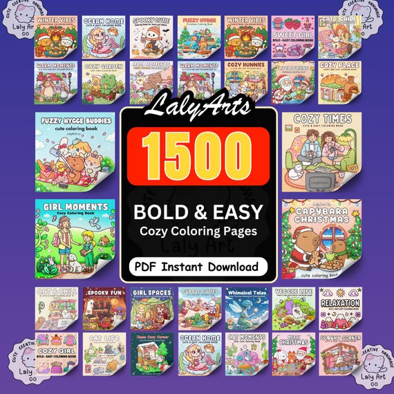 Ultimate Bold & Easy Coloring Book Bundle | 1500 Pages | 38 Books PDF | Cozy Cute Coloring Pages | Digital Download
