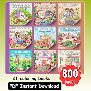Ultimate Bold & Easy Coloring Book Bundle | 800 Pages | 21 Books PDF | Cozy Cute Coloring Pages | Digital Download