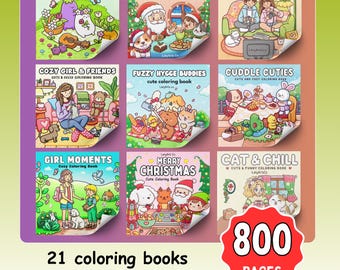 Lote de libros para colorear fáciles y atrevidos / 800 páginas / 21 libros en PDF / Páginas para colorear adorables y divertidas / Descarga digital