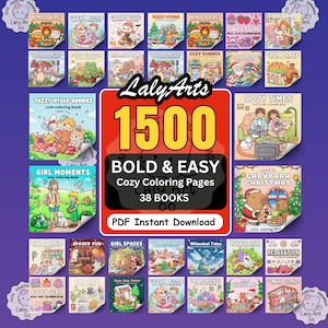 Cozy Coloring Book Bundle / 1500 pagine facili e audaci (download digitale) immagine 1