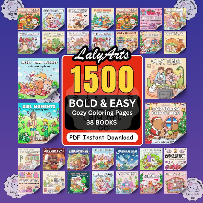 Cozy Coloring Book Bundle / 1500 pagine facili e audaci (download digitale) immagine 1