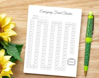Money saving challenge printable, money saving tracker, 1000 Emergency fund challenge printable,