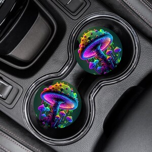 Neon Mushrooms Car Coasters