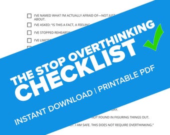 The Stop Overthinking Checklist - Printable Journal Worksheet (US Letter) PDF