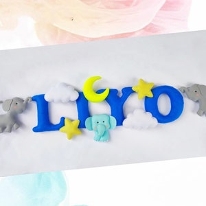 Felt name banner, blue garland, elephant banner, nursery decor, personalized gift, felt letters, baby name banner, name garland, name sign