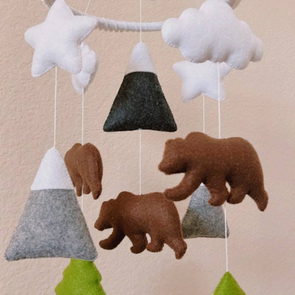 Mountain and bear theme mobile , woodland mobile, mountain theme mobile , bears and mountain nursery decorations , bear curtain tiebacks