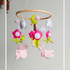 flower mobile Tropical Birds Mobile Bird nursery mobile Woodland mobile Baby girl woodland hanging mobile Baby shower gift Customize colors