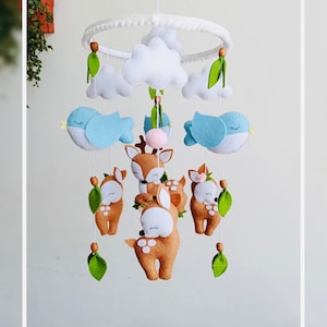 Woodland theme crib mobile / woodland nursery mobile / Felt Jungle nursery mobile / baby animal mobile / deer birds theme  / nursery mobile