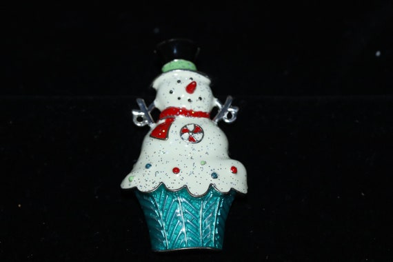 Vintage Signed Miriam Haskell Enamel Snowman Broo… - image 1