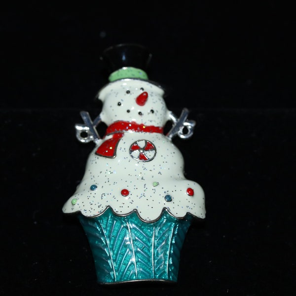 Vintage Signed Miriam Haskell Enamel Snowman Brooch Pin