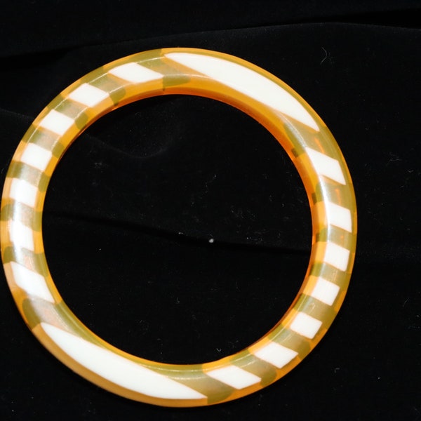 Vintage Sobral Resin Orange and White Bangle Bracelet 1/2" Wide