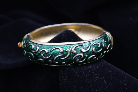 Vintage Signed Marcel Boucher Green Enamel Bracel… - image 1