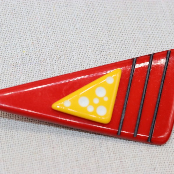 Vintage Bakelite Triangle Abstract Modernist Brooch Pin Tested with Simichrome 3.5" Long