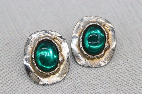Vintage Signed Dauplaise Emerald Glass Pierced Ea… - image 1