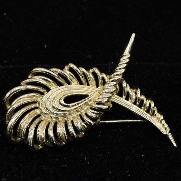 Vintage Signed Marboux Gold Tone 3D Swirl Abstract Brooch Pin 1960s