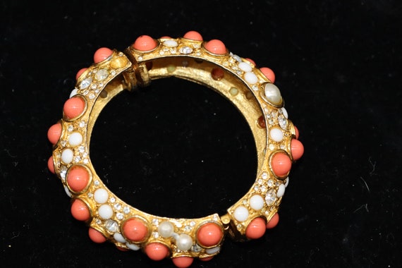 Vintage Coral and White Colored Cabochons and Rhi… - image 2