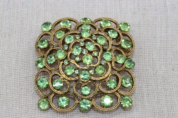 Square green rhinestone brooch - Gem