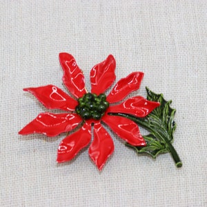 Vintage Unsigned Original By Robert ? Red Enameled Poinsettia Flower Brooch Pin