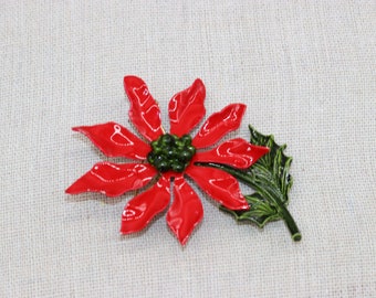 Vintage Unsigned Original By Robert ? Red Enameled Poinsettia Flower Brooch Pin